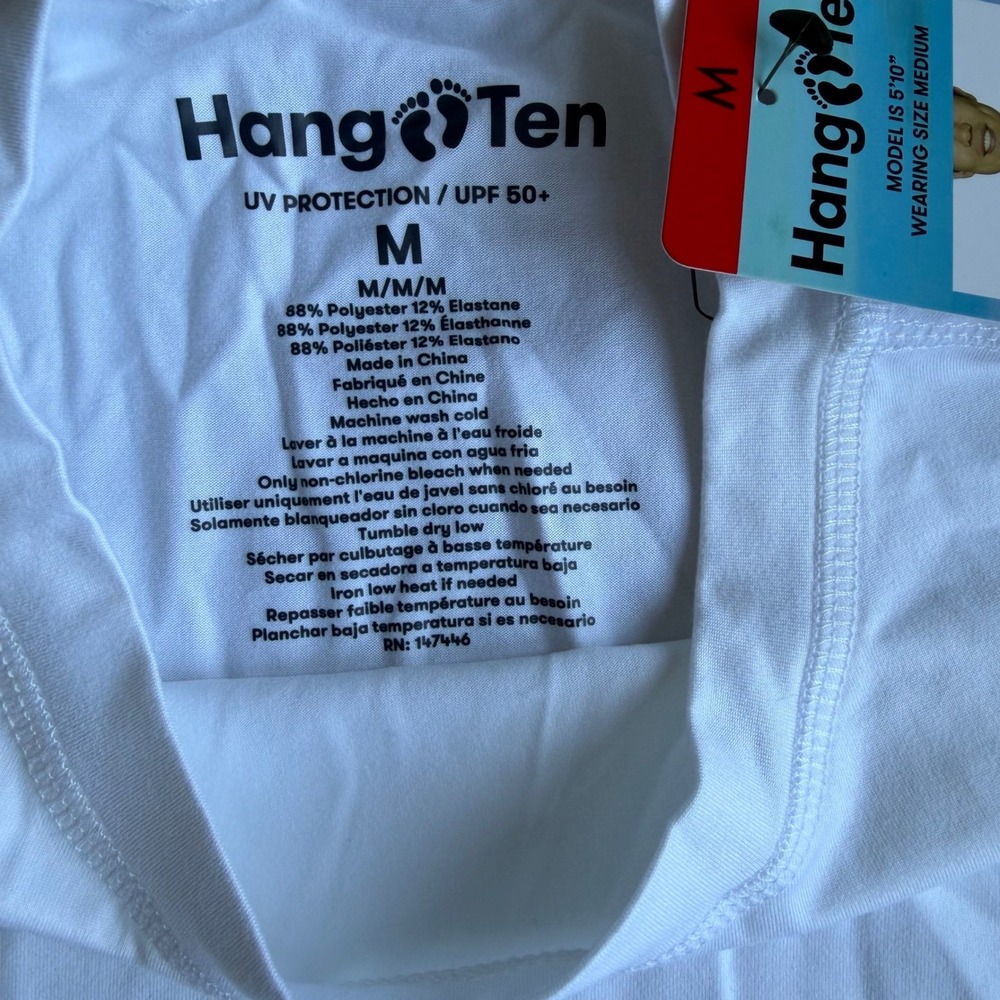 NWT Hang Ten Mens M White Long Sleeve Sun Shirt UPF 50+ Quick Dry Rash Guard - Picture 2 of 6